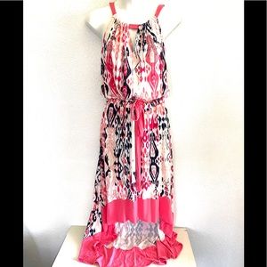 New York & Co stretch woman’s pink print high low dress size large